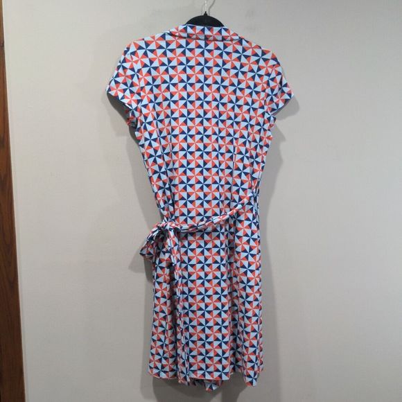 J. McLaughlin Womens Geometric Print SS Wrap Dress Size M Red/Blue Casual Preppy - Picture 10 of 12